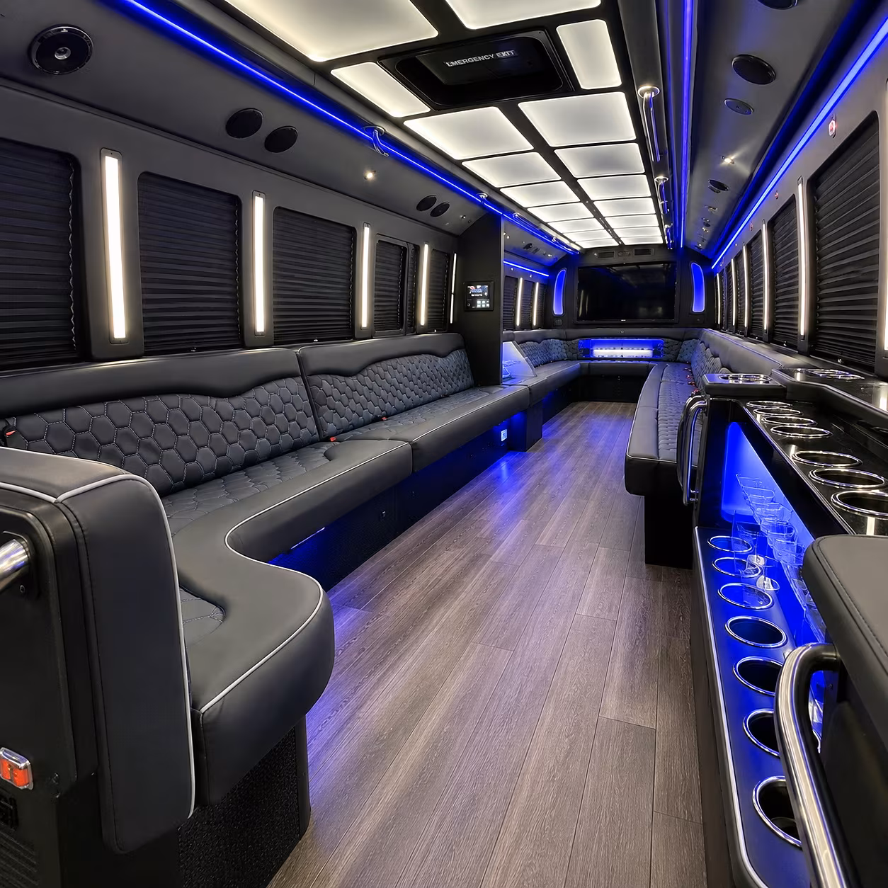 Rochester Private Event Transportation party bus interior
